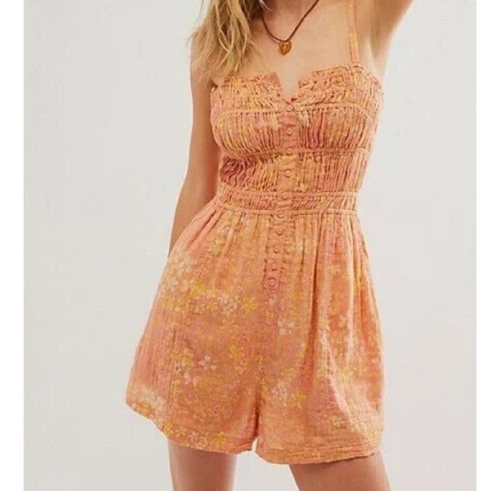 Free People Pink and Orange Gauze Romper sz XL